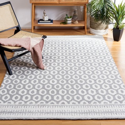 Ivory and Grey Hand-Tufted Wool and Viscose 5' x 8' Geometric Area Rug