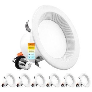 Luxrite 4 Inch LED Recessed Can Lights, 14W=75W, 5CCT 2700K-5000K, 950 Lumens, Dimmable, Wet Rated, IC Rated, ETL, Baffle Trim 6 Pack - 1 of 4