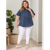 Agnes Orinda Women's Plus Size Denim Short Sleeve Chest Pocket Button Down Shirts - 3 of 4
