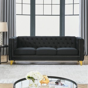 TiramisuBest Velvet Sofa for Living Room,Tufted Square Arm Couch, Modern Couch Upholstered Button and Metal Legs, Sofa Couch for Bedroom, Black - 1 of 4