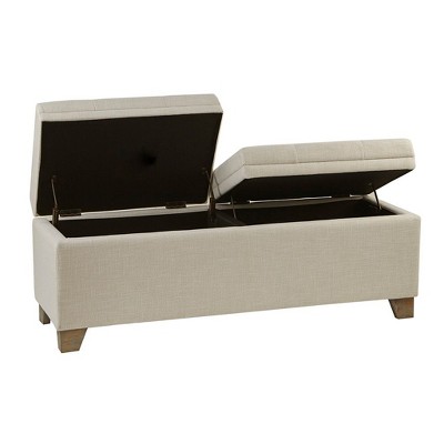 Beige Upholstered Storage Bench with Natural Wood Legs