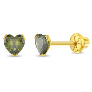 Girls' Birthstone CZ Heart Screw Back 14k Gold Earrings - In Season Jewelry - 1 of 4