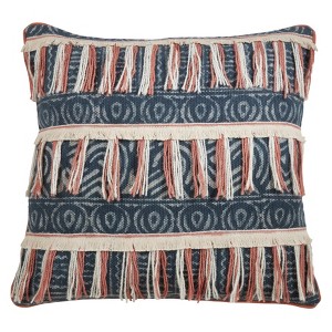 Saro Lifestyle Block Print Embroidered Fringed Poly Filled Pillow - 1 of 3