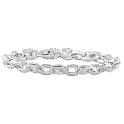 Pompeii3 Men's Steel Single Tone Double Hole Oval Clasp 7mm Link  8.5 " Bracelet