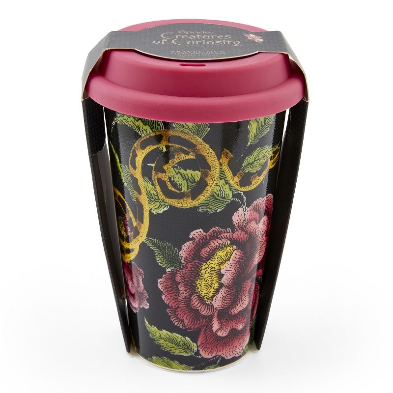 Spode Creatures of Curiosity 10-Ounce Travel Mug with Lid, Tumbler for Coffee and Tea, Dishwasher and Microwave Safe, Dark Floral Motif, 4 of 7