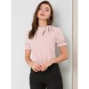 INSPIRE CHIC Women's Bow Tie Neck Solid Color Elastic Cuffs Elegant Office Short Sleeve Blouse - 3 of 4