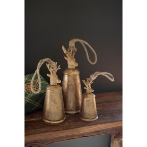 Metal Christmas Bells with Deer Finials Antique Gold – Festive Decor Set of 3 Kalalou - 1 of 3