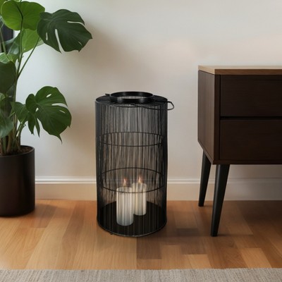 Hurricane Lantern Metal Modern Openwork Frame 26" Black Finish for Home Office Bedroom Living Room Decor
