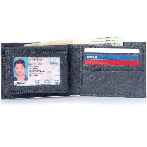 Credit Card Holder with Double ID Window Leather Passcase Wallet