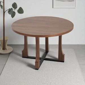 Mshliw 48" Round Farmhouse Dining Table for 4, Solid Wood and MDF Pedestal Base Kitchen Table, Compact Space-Saving Dining Room Table - 1 of 4