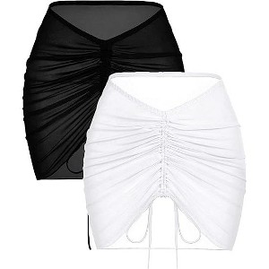 AI'MAGE 2 Pieces Women Beach Sheer Cover Ups Mesh Bikini Wrap Ruched Skirt for Swimwear S-XXL - 1 of 3