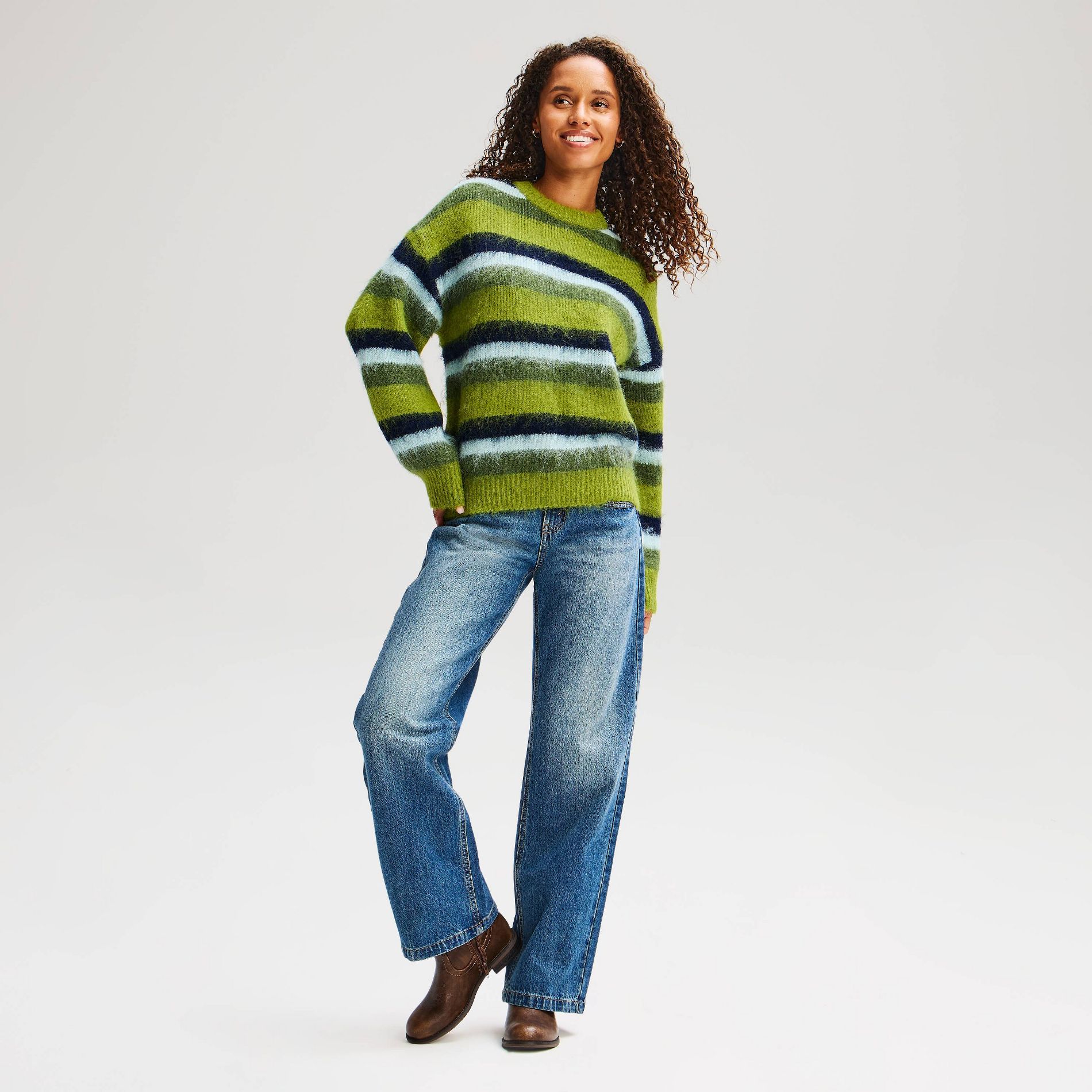 Women's Striped Crewneck Pullover Sweater - Wild Fable™ Green M