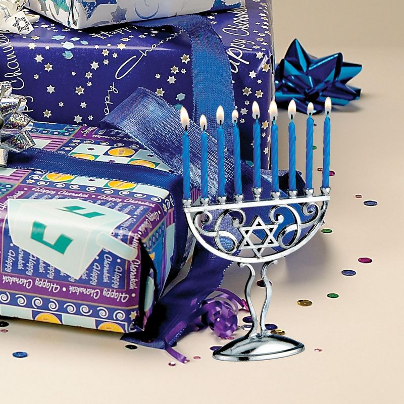 Rite Lite 45pc Classic Style Mini Hanukkah Menorah Set with Candles 4.75" - Silver/Blue, 2 of 5