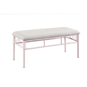 Simple Relax Fabric Upholstered Bench with Tufted Design in White and Powder Pink - 1 of 4