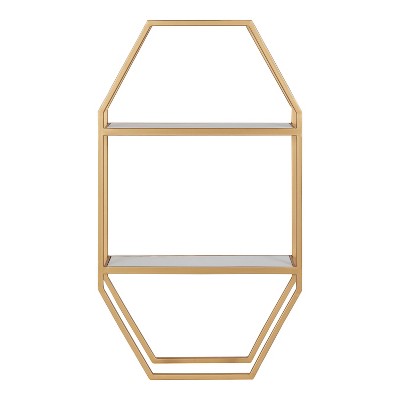 Adela White and Gold Geometric Wall Shelf