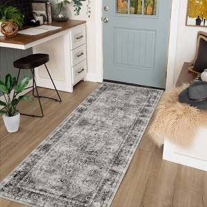 Area Rugs: Washable Non-Slip Floral Vintage Carpet, Foldable Low Pile Stain Resistant Rugs for Hallway, Living Room, Bedroom, Home, Camel - 1 of 4