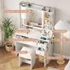White Vanity Desk with LED Mirror, Charging Station, RGB Cabinets & Stool - 3 of 4