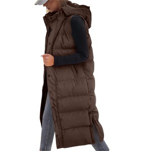 Imily Bela Womens Long Puffer Vest Hooded Sleeveless Winter Coats Quilted Warm Zip Up Padded Outerwear - 1 of 4
