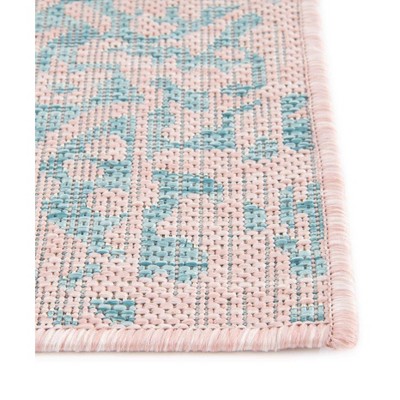 Pink and Aqua Rectangular Outdoor Synthetic Rug