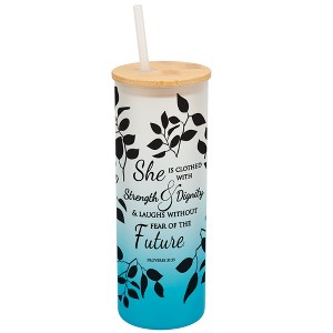 Elanze Designs Clothed Strength & Dignity Proverbs 35 Wrap-Around Design 25 Ounce Frosted Gradient Glass On-The-Go Coffee Travel Skinny Tumbler Mug - 1 of 1