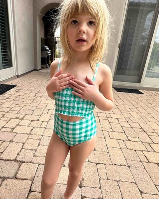 Girls' Gingham Check One Piece Swimsuit - Cat & Jack™ Green Xl Plus : Target