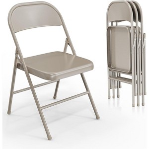VINGLI Folding Chairs All Steel Metal Frame, Durable Portable and Versatile for Indoor Outdoor Use, Khaki, Set of 4 - 1 of 4