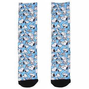 Peanuts Snoopy Allover Character Design Adult Sublimated Crew Socks For Men And Women Blue - 1 of 3