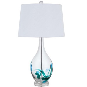 Cal Lighting 150W 3 way Harlan glass table lamp with hardback taper drum fabric shade - 1 of 3