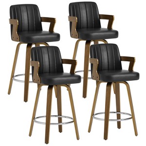 Bekrvio 26" Swivel Counter Height Bar Stools Set of 1/2/3/4,Faux Leather Upholstered Bar Chairs with Back & Arm for Kitchen Island,Black - 1 of 4