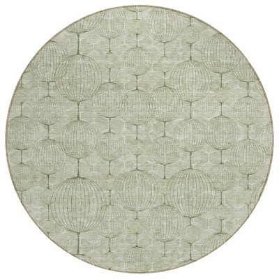 Artichoke Green And Ivory Geometric Washable Indoor Outdoor Area Rug