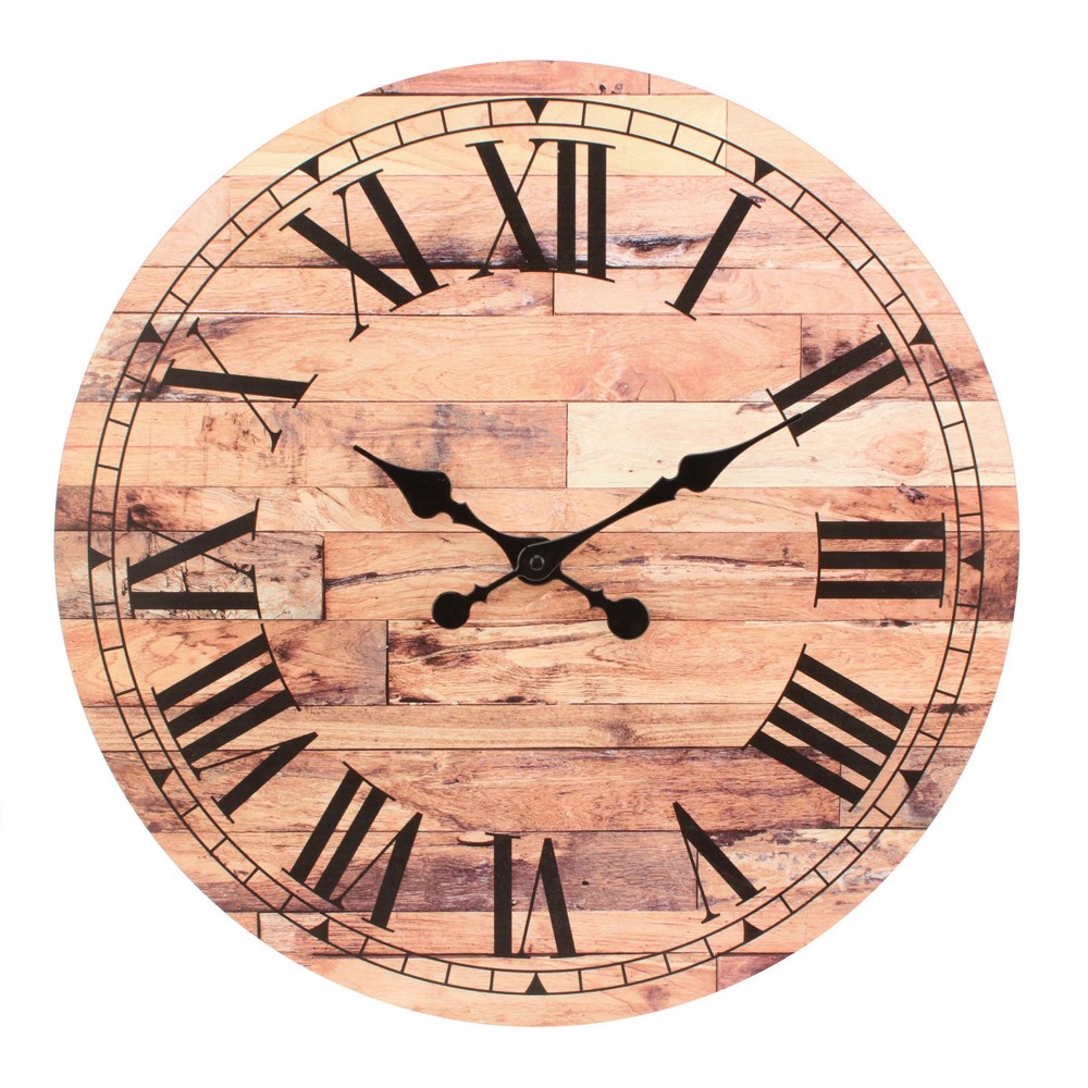 Photos - Wall Clock 18" Wooden Roman Numeral  Brown - Stonebriar Collection