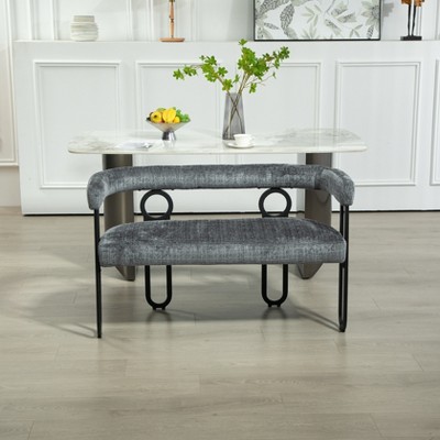 Akoasm Modern Chenille Loveseat With 2 Seater Sofa Couch With Arms Metal Legs-Gray