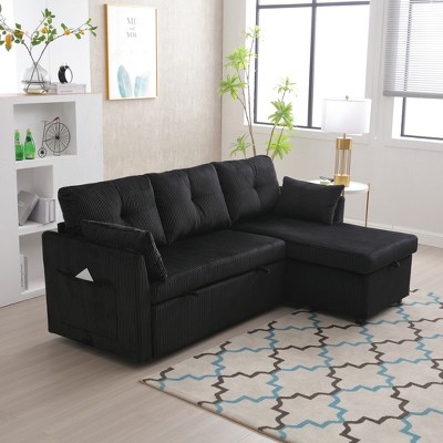 81.1" L-Shaped Modular Corduroy/Chenille Fabric Sofa, Reversible Sectional Couch with Storage Chaise 4W - ModernLuxe