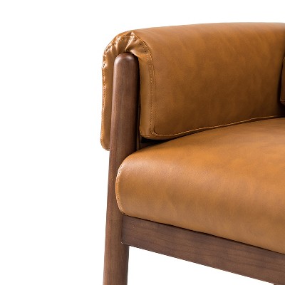 Cognac Faux Leather and Mahogany Wood Accent Chair