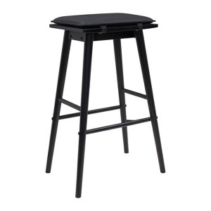 JONATHAN Y Peroni MidCentury Classic Saddle-Seat Solid Wood/Vegan Leather Backless Stool with Removeable Cushion - 1 of 4