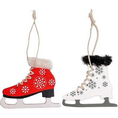 Okuna Outpost 2 Pack Wood Ice Skates Christmas Tree Ornaments, Christmas Decorations Holiday Decor