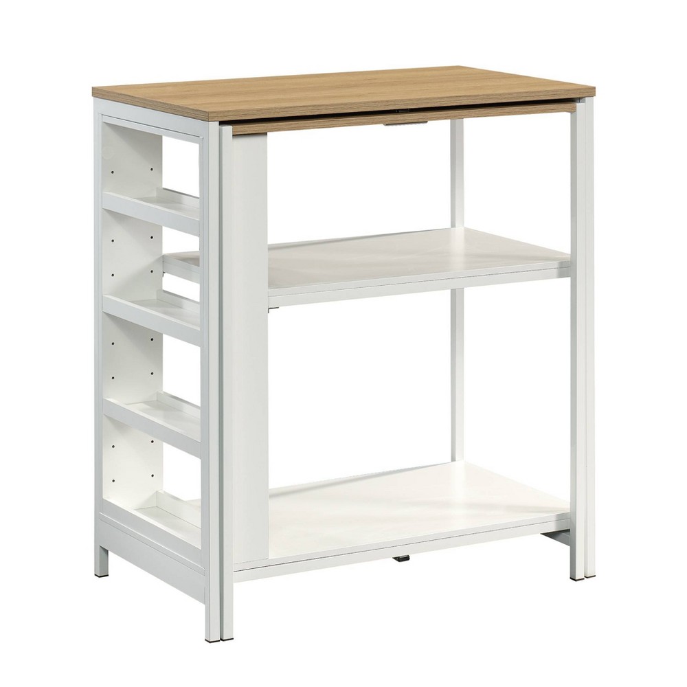 Photos - Other Furniture Sauder Counter Height Kitchen Island Baltic Oak Trim White: Modern Laminate Surface, Metal Frame, 5 Shelves 