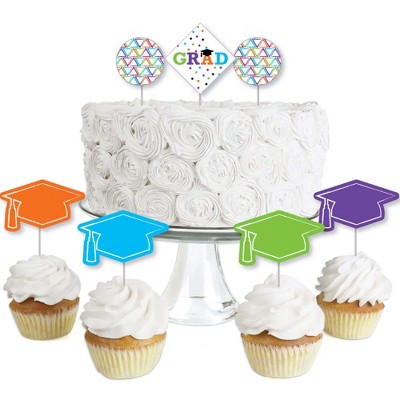 Big Dot of Happiness Hats Off Grad - Dessert Cupcake Toppers - Graduation Party Clear Treat Picks - Set of 24