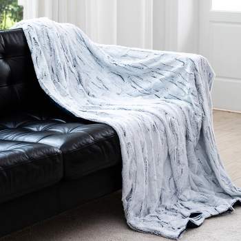 Cheer Collection Embossed Faux Fur Throw Blanket - Blue Ombre