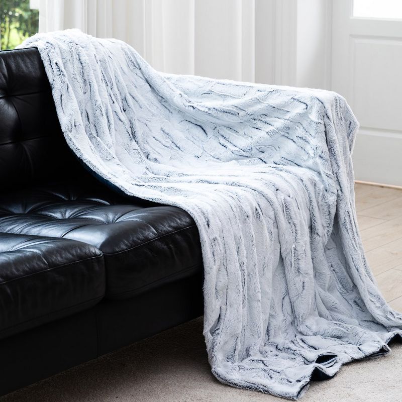 Cheer Collection Embossed Faux Fur Throw Blanket - Blue Ombre, 1 of 6