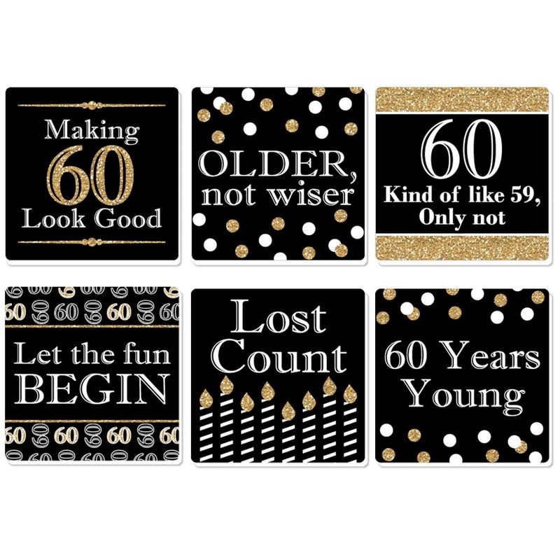 Big Dot of Happiness Adult 60th Birthday - Gold - Funny Birthday Party Decorations - Drink Coasters - Set of 6, 1 of 9