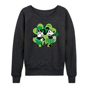 Women's - Disney - Mickey Minnie Shamrock Lightweight French Terry Wide Neck Long Sleeve Shirt - 1 of 4