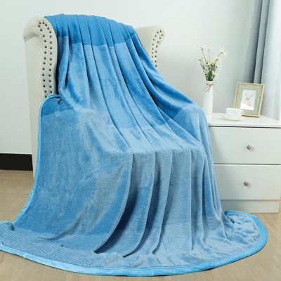 1 Pc Throw Microfiber Shaggy Sherpa Bed Blankets Sea Blue - PiccoCasa