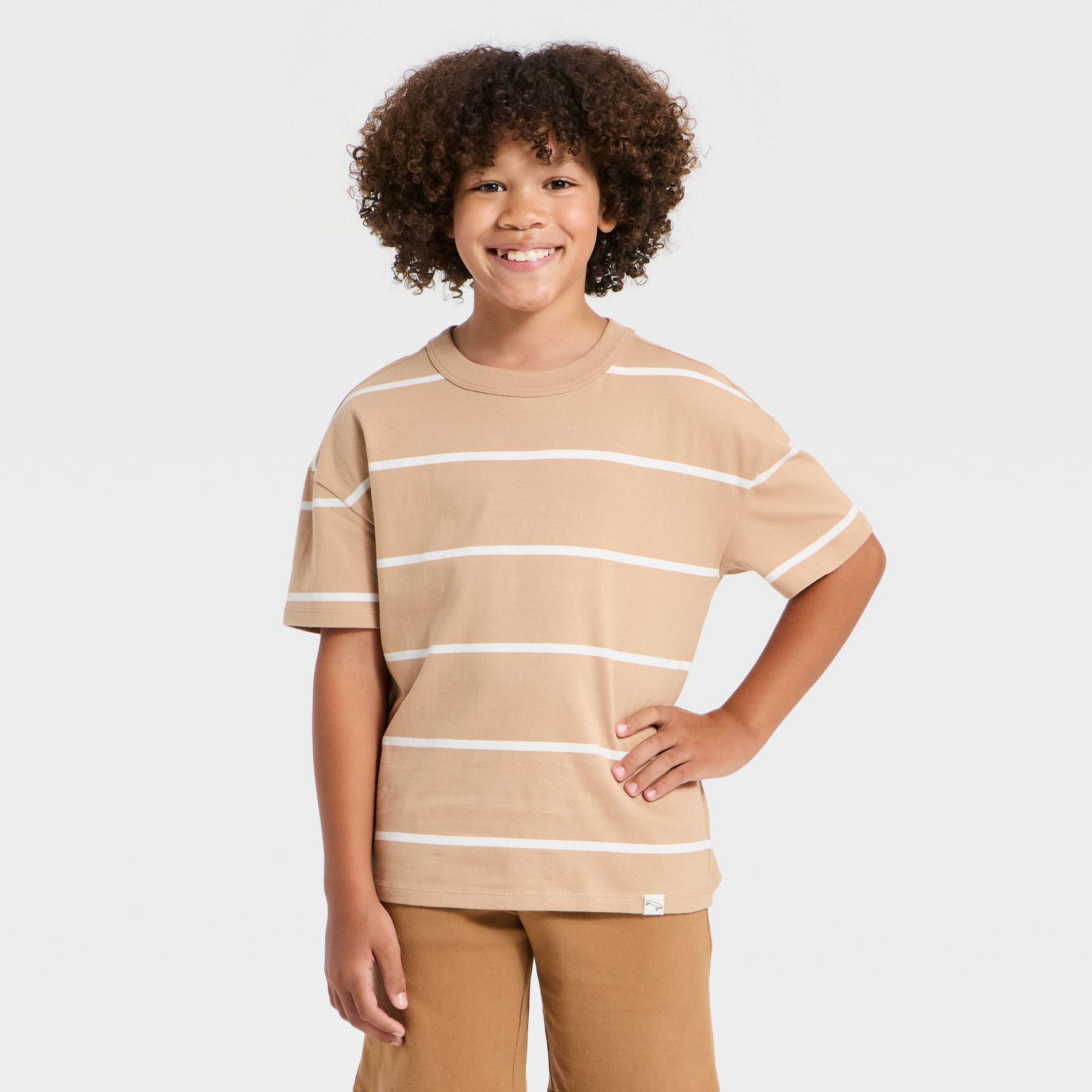 Boys' Short Sleeve Striped Oversized T-Shirt - Cat & Jack™ Beige