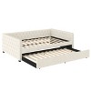TIRAMISUBEST Full Size Daybed with Twin Size Trundle, Upholstered Tufted Daybed Frame Sofa Bed with Button & Copper Nail on Square Arms - 4 of 4