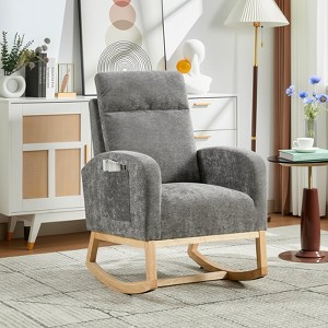 Modern Rocking Chair with High Backrest,Linen Upholstered Glider, Padded Seat for Living Room, Bedroom, Reading - 1 of 4