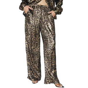 Women's Metallic Leopard Satin Pant - Bailey Rose - 1 of 3