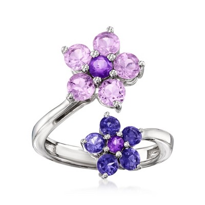 Ross-Simons 1.40 ct. t.w. Amethyst and .50 ct. t.w. Iolite Flower Bypass Ring in Sterling Silver