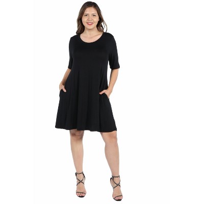 24seven Comfort Apparel Knee Length Plus Size Pocket T Shirt Dress