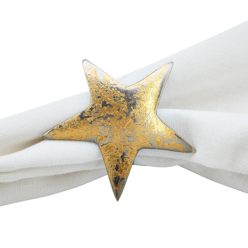 Saro Lifestyle Gold Texture Star Napkin Ring, Gold (Set of 4), 4 of 6